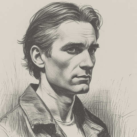 Illustrated persona of Julien Varenne: a black-and-white line engraving. No such person exists.